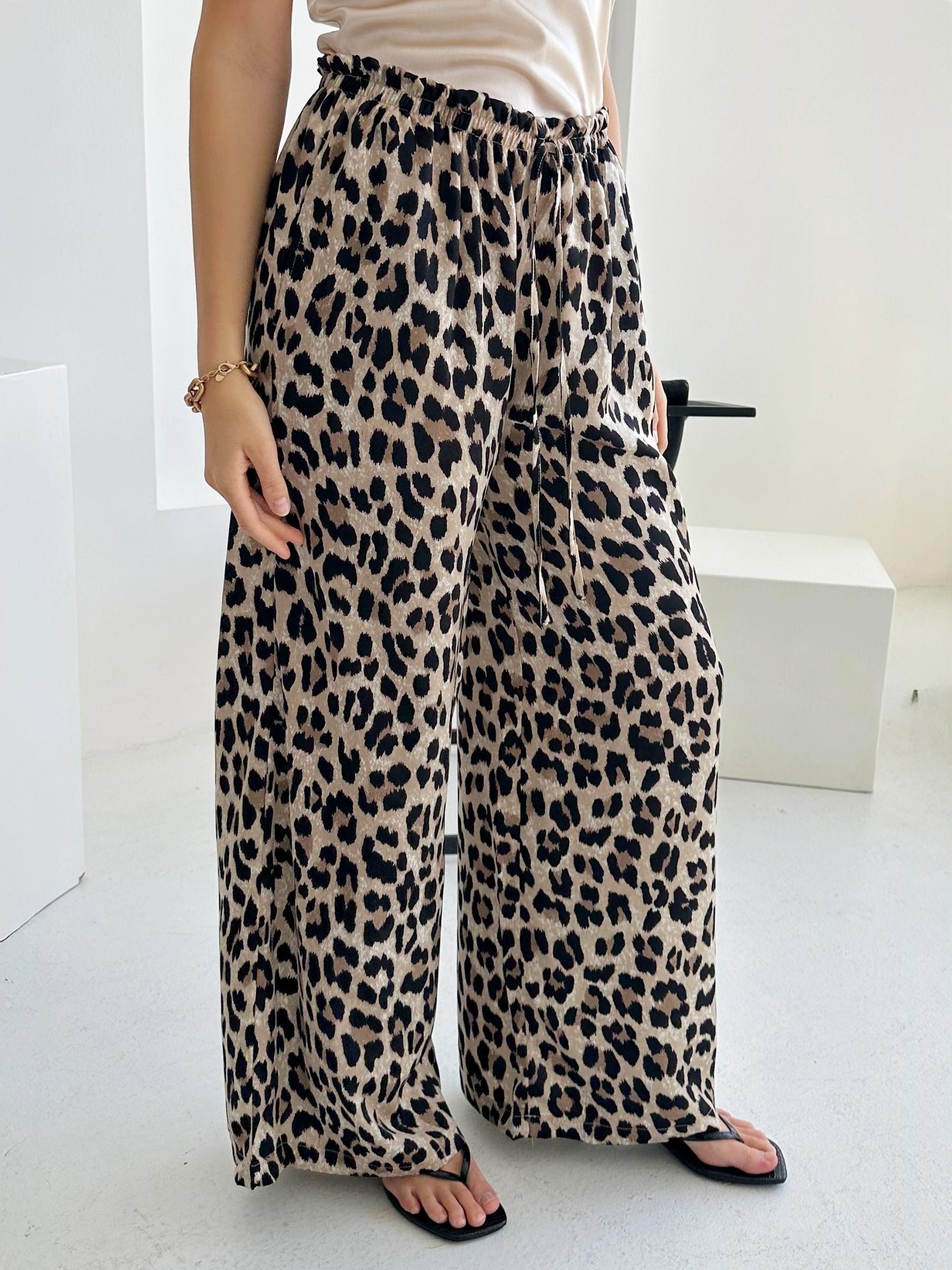 Leopard Print Satin Pants