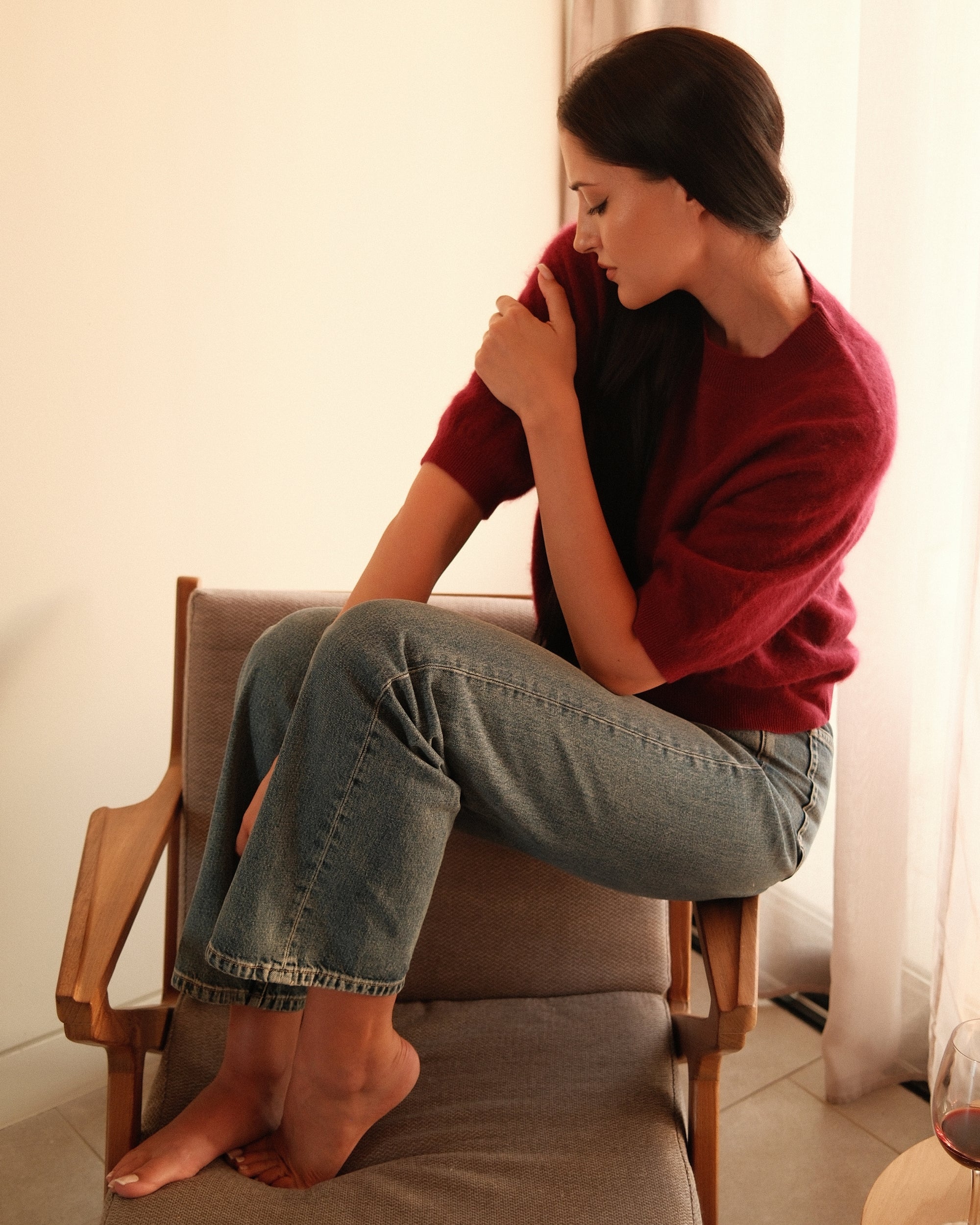 Kurzarm Pullover in Berry, Rückansicht