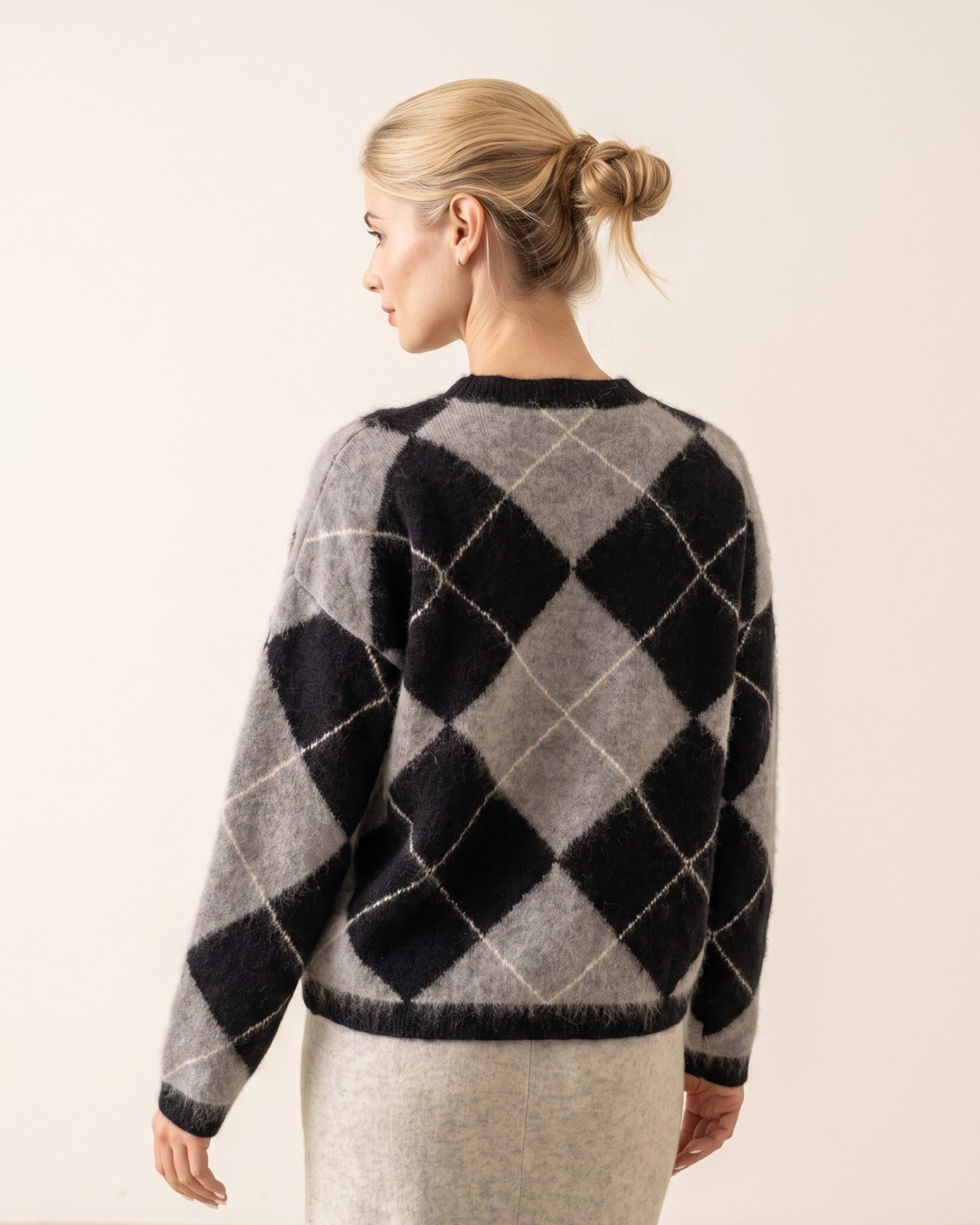 Argyle Pullover Rundhals Flanell Black White #Farbe_Flanell Black White