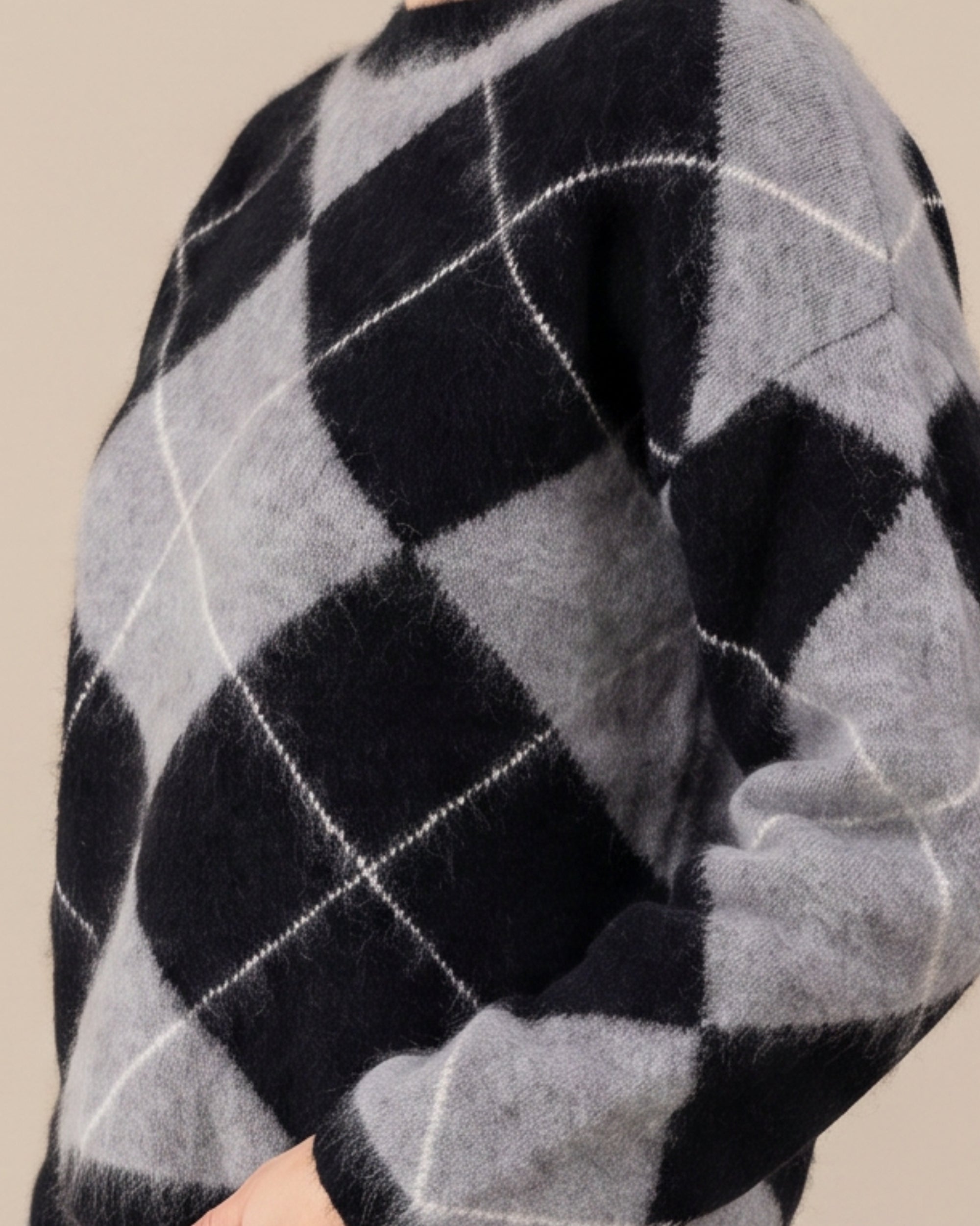 Argyle Pullover Rundhals Flanell Black White #Farbe_Flanell Black White