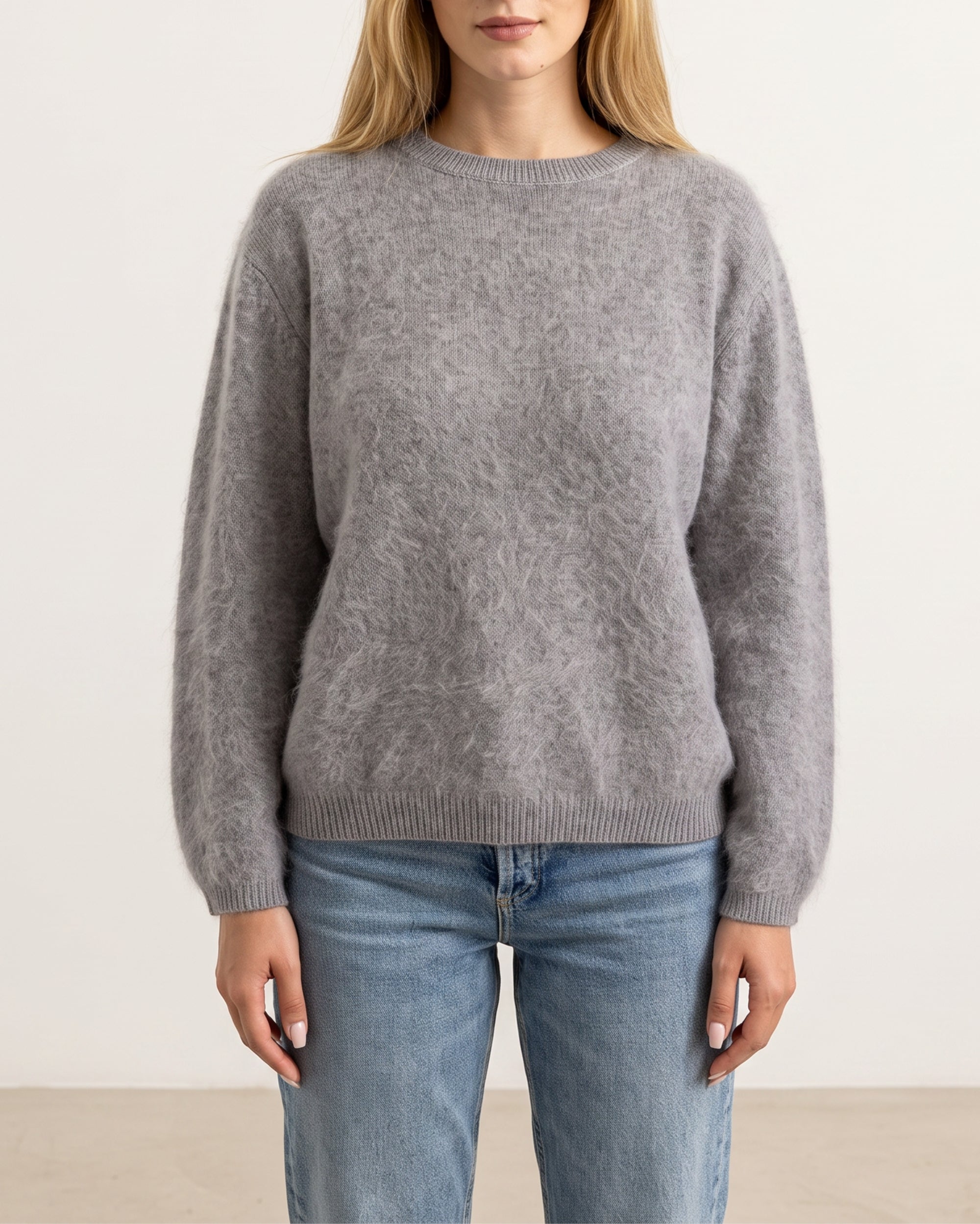 Rundhals Pullover in Flanell, Rückansicht