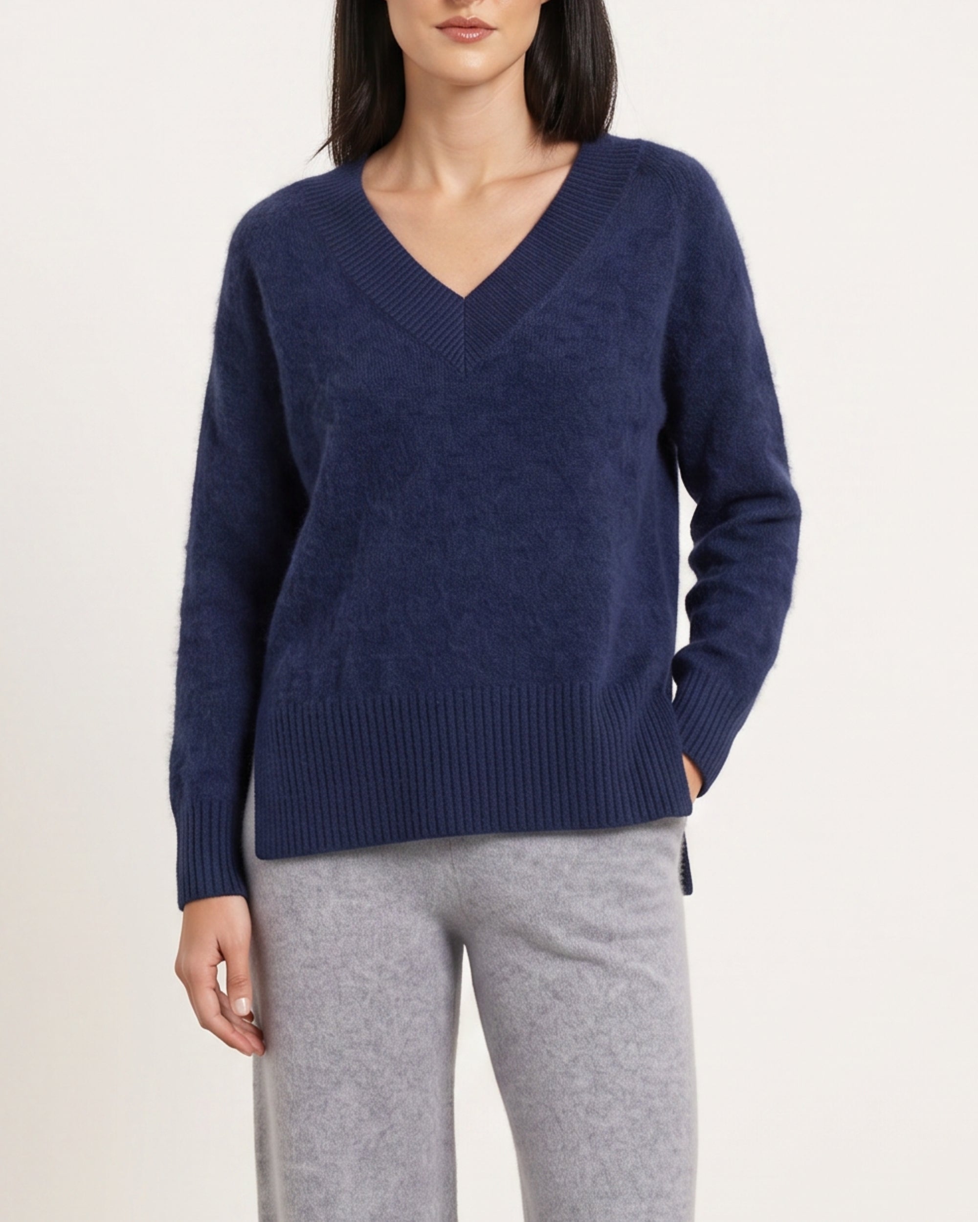 V-Neck Pullover in Navy, Gesamtansicht